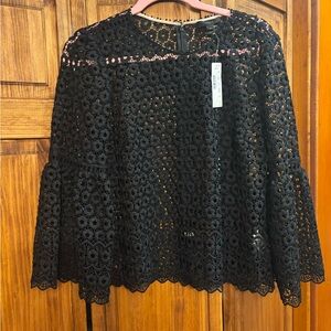 J. Crew Black Crochet Bell-Sleeve Blouse
